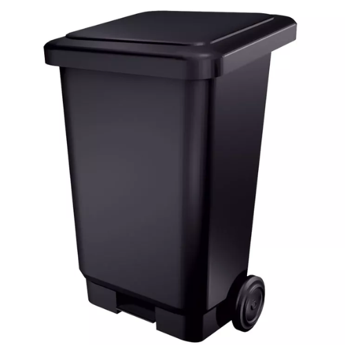 Papelera industrial c/pedal y ruedas 100L Negra