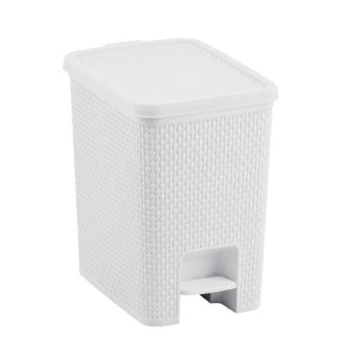 Papelera rectangular de ratán Naturalle con pedal, 14,0L Blanco