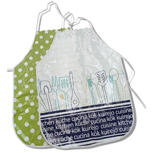 Delantal de hule o PVC estampado, transparente o liso